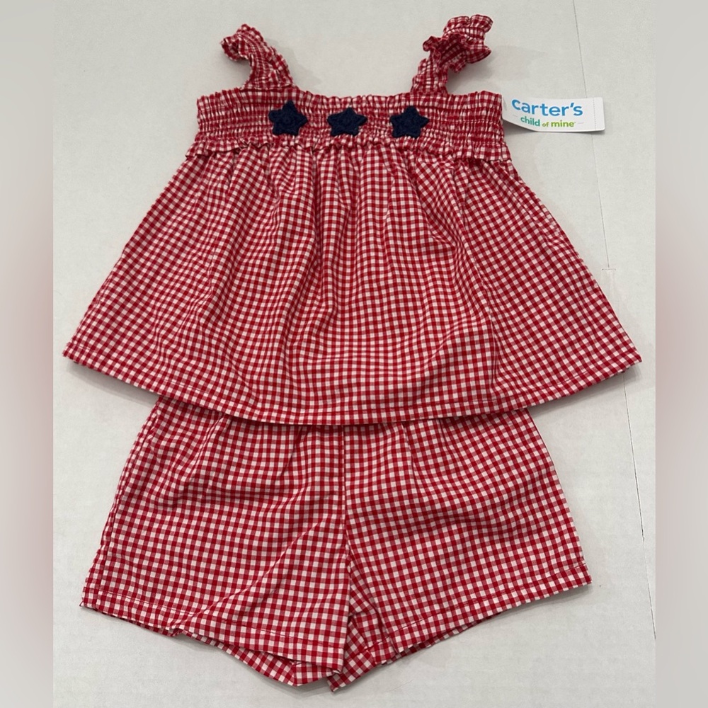 Carter's Child of Mine Toddler Girl Red Patriotic Gingham 2-Piece Outfit, 2T